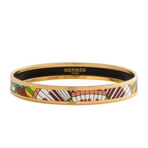 HERMES 18K GOLD ENAMEL BANGLE